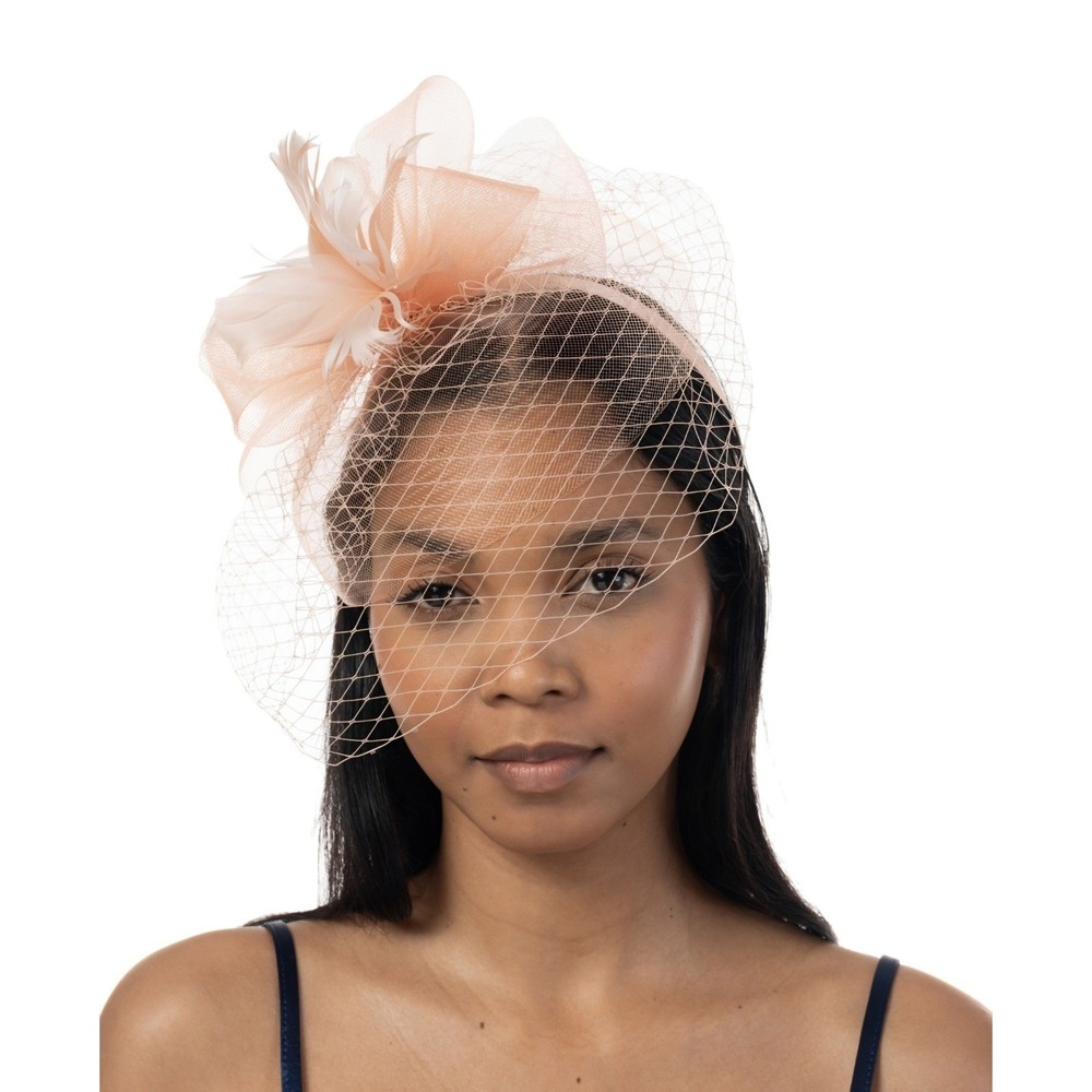 Bellissima Millinery Women's Coral Fascinator Net‎ Veil Feather Hat Headband O/S